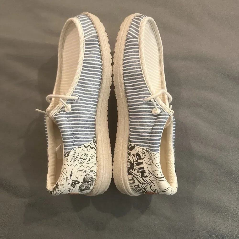 Hey Dude Wally Funk Lee Blue Multi Slip On Shoes Mens 11 Canvas Casual